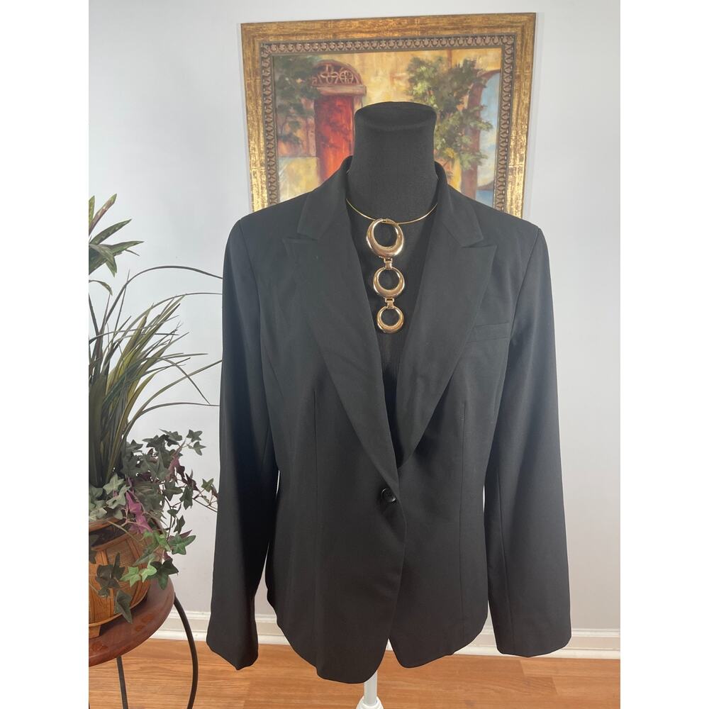 A-Line By Anne Klein Blazer L Womens Black Notch Lapel Tailored Office Wear